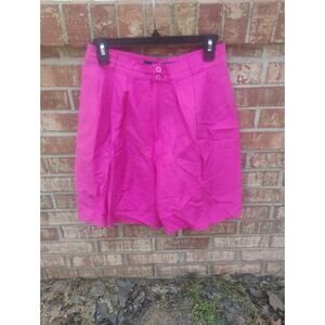 Vintage Hot Pink Linen Shorts High Waisted Pleated Front Bermuda Fuchsia Size 12